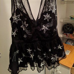 Express Star Embroidered Black Top (XS) -Like New!